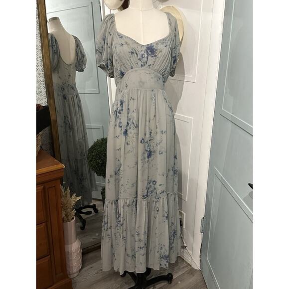 LoveShackFancy Angie Silk Floral Sweetheart Maxi Dress in Celestia Blue Size 4 - Picture 3 of 14